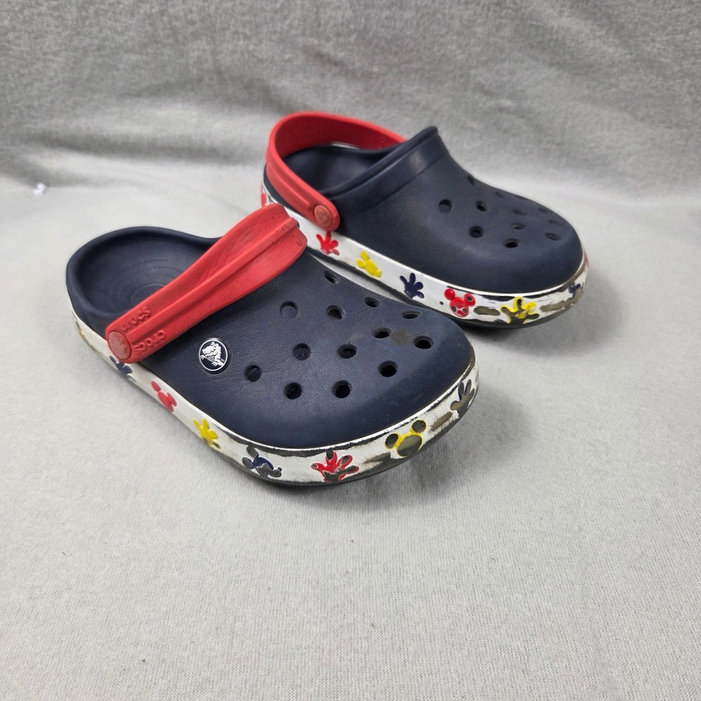 Crocs Clogs Kids Size J2 Navy Blue Good Disney Mickey Mouse Slip On Sandals